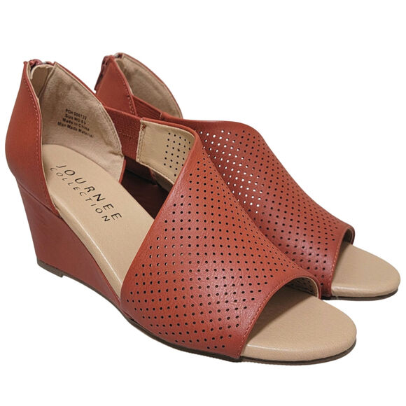 Journee Collection Women Aretha Wedge Heel D'orsay Pumps Size US 5.5W Rust Red - Picture 1 of 4